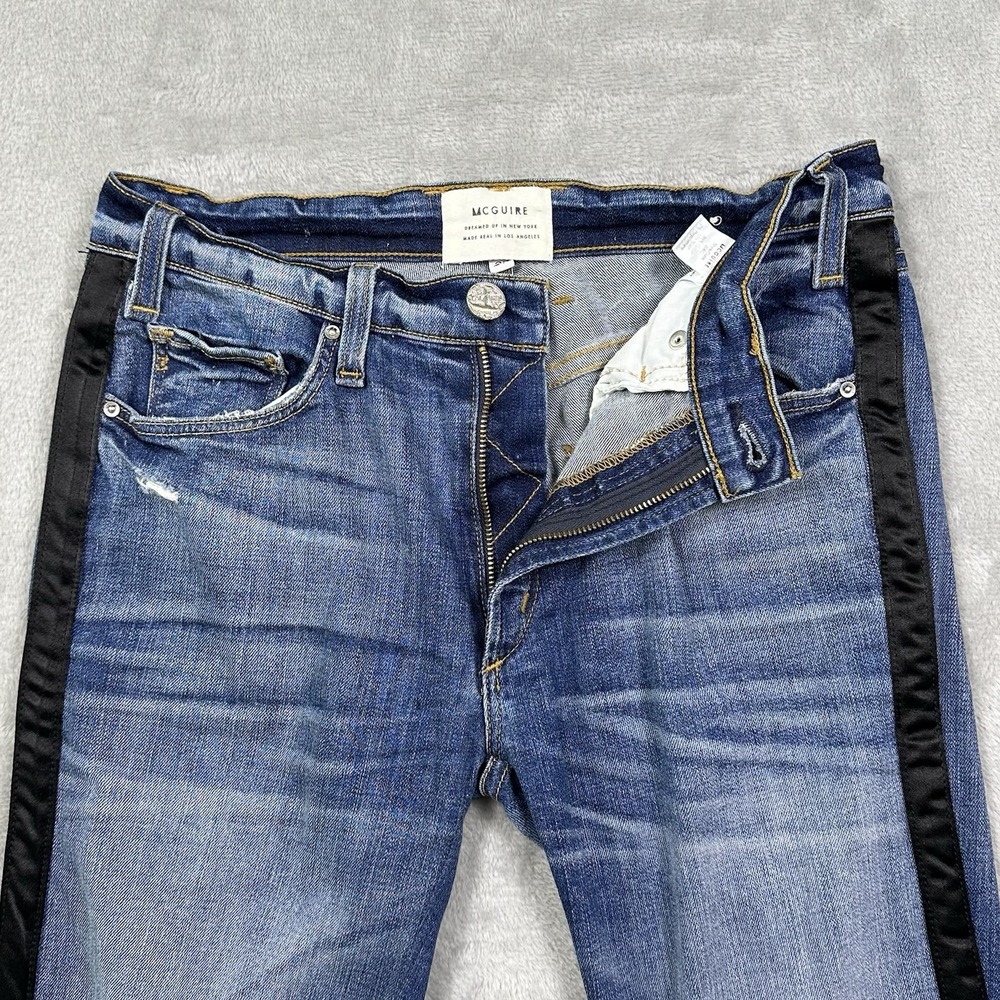 McGuire Denim Satin Tuxedo Stripe Jeans Women's 27 Modern Chic Skinny Black Trim - Picture 5 of 16